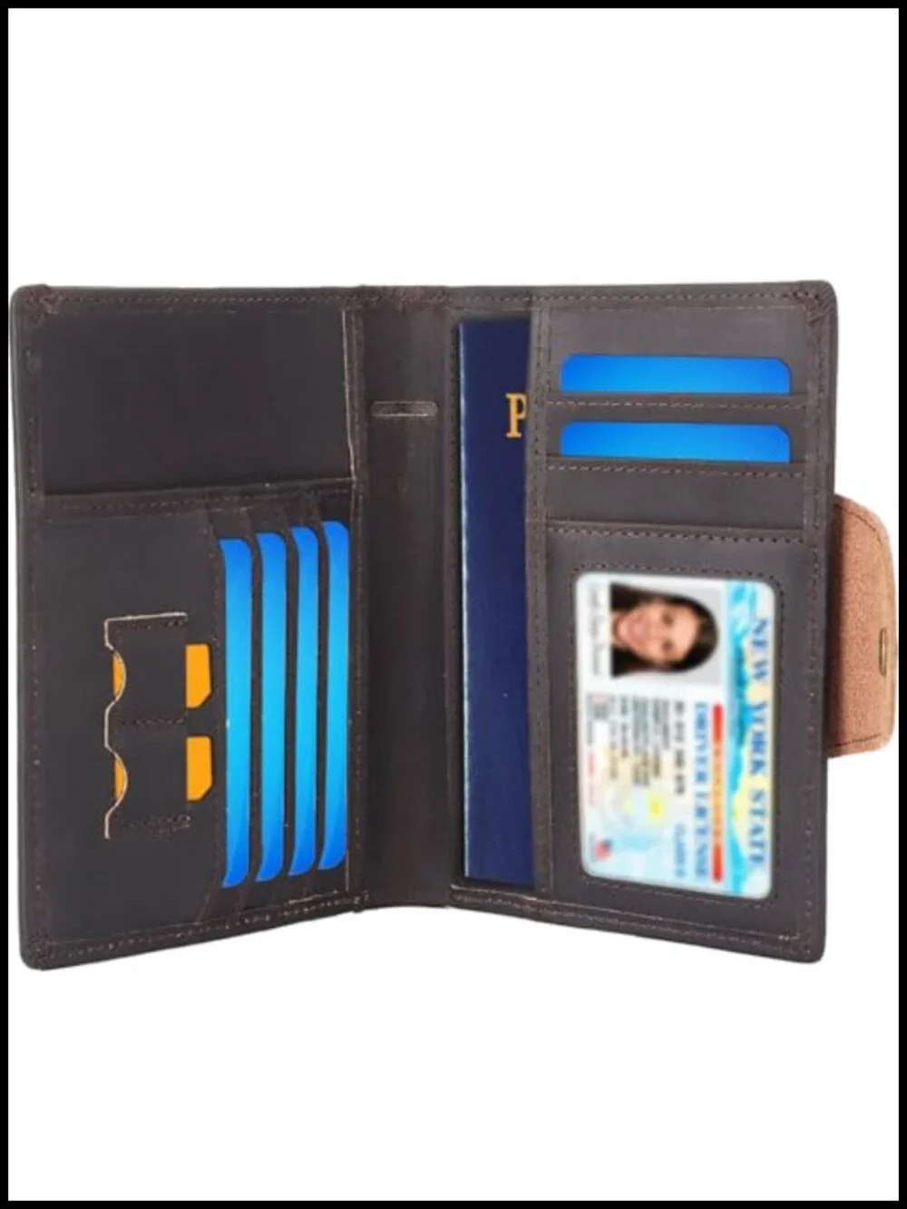 Full Grain Leather Passport Wallet RFID Blocking Bifold Travel Wallet with
